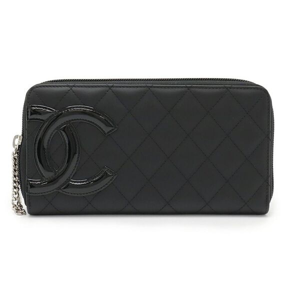 Chanel Cambon Line Zip Wallet Black Pink - Picture 1 of 7